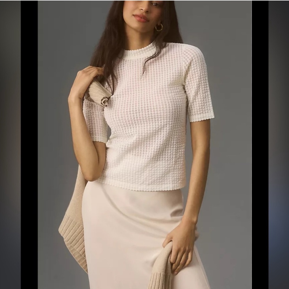 NWT Anthropology Maeve Sheer Mesh Mock-Neck Top - size L